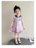 Girl Rabbit Police Officer Knitted Pleated Skirt Summer 2026 New Item Baby Girl Flying Sleeve Navy Collar Summer Dress Princess Skirt