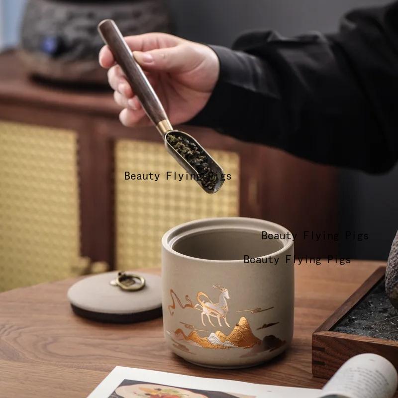 Coarse Pottery Storage Tank Household Moisture-proof Tea Can Candy Sealed Box Food Storage Container Tea Ceremony Accessories