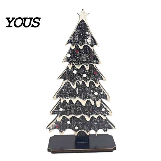 Modern Farmhouse Christmas Decor Rustic Tree Table Decoration, Vintage Wooden Xmas Standing Sign with Small For Tables Base for Winter Home