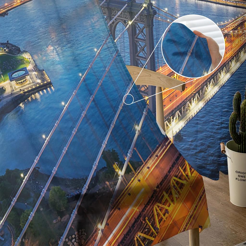 Urban Bridge Brooklyn Sonnenuntergang Stadt Gebäude Tüll Transparente Fenstervorhänge für Wohnzimmer Schlafzimmer Voile Organza Vorhänge Drapierungen