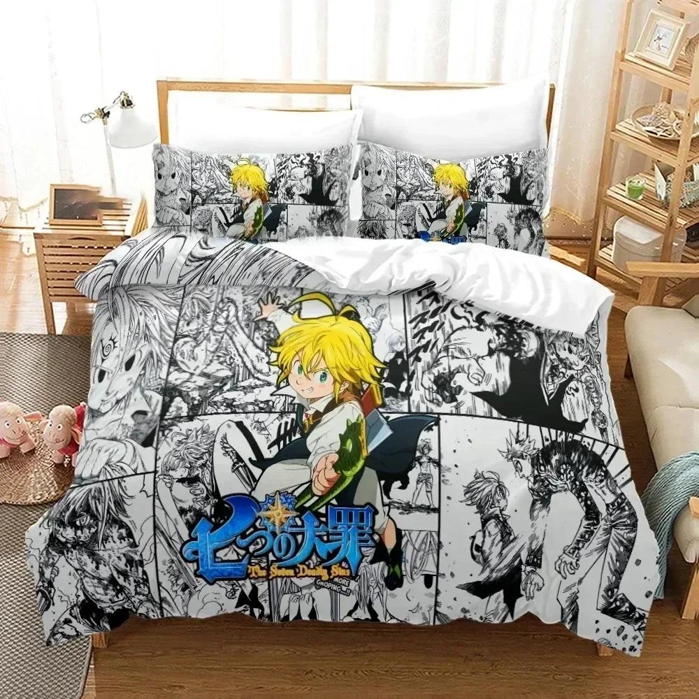 3D Anime The Seven Deadly Sins Bedding Set Printed Bed Set With Pillowcase Bed Duvet Cover Soft Queen King Size Bedclothes Home