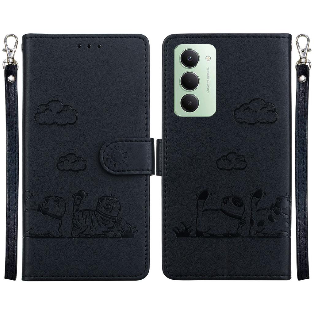 For Xiaomi Redmi 15 5G (Global) (169mm) Case RFID Blocking Kitten Pattern TPU+PU Leather Phone Cover with Wrist Strap