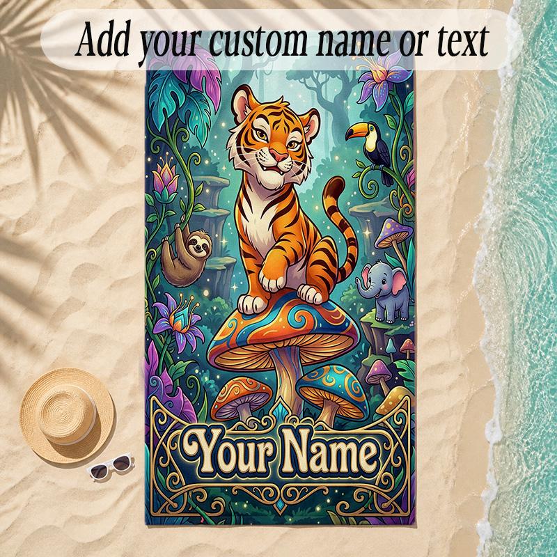Leopard Theme Soft Beach Towel Personalized Custom Name Text Towel Portable for Beach Pool Travel