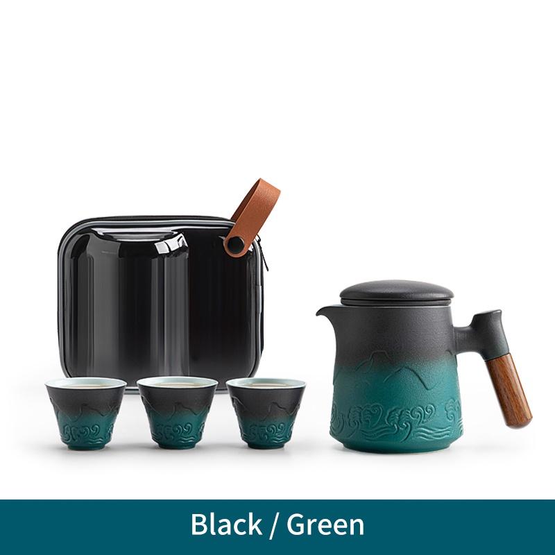 

375ml Shanhai Guan Portable Kung Fu Tea Set Ceramic Quick Tea Cup One Pot Three Cups black / green
