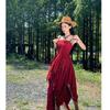 Vacation Retro Red Dress Women's Cold Feeling Multi-level Irregular Tube Top Birthday Dress