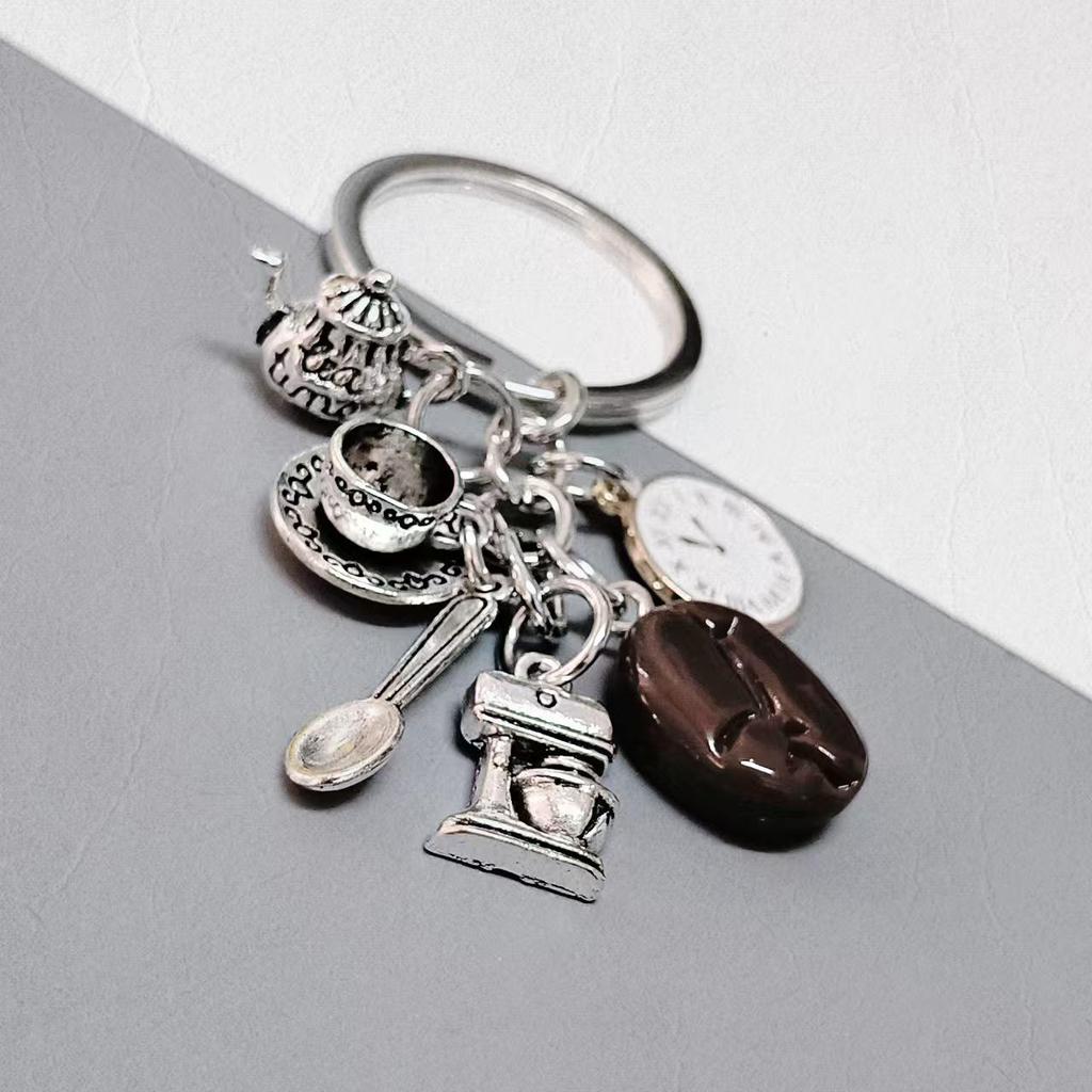 Creative Coffee-Themed Keychain Set: Cup, Beans, Machine, Teapot, Spoon, Dessert