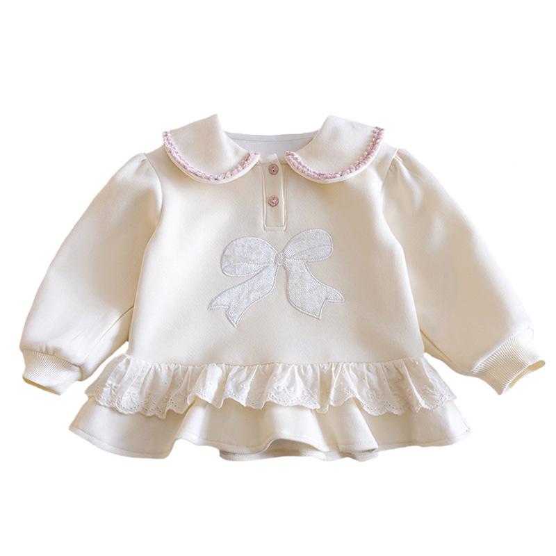 Girls' Cute Peter Pan Collar Sweatshirt - New Autumn Fashion Polo Shirt with Bow