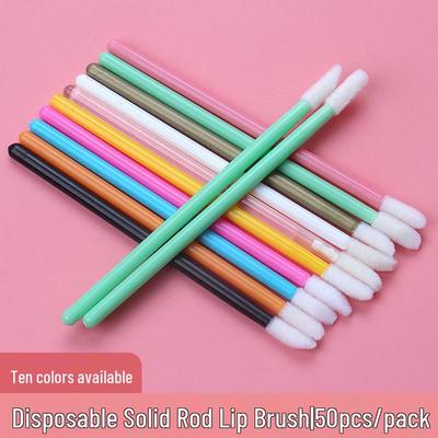 50-Pack Disposable Lip Brushes - Portable Solid Lipstick, Lip Gloss, and Makeup Cleaning Swabs