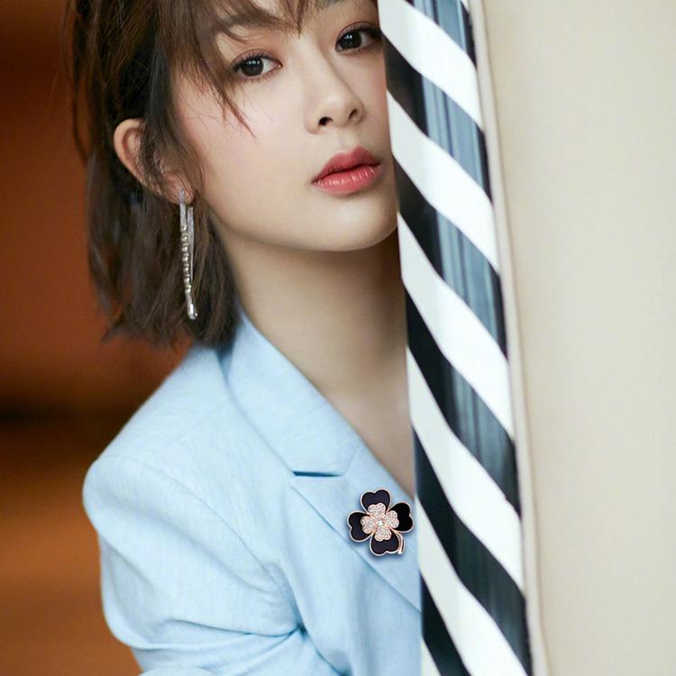 Black Four-Leaf Clover Brooch, High-End Femininity, Fashionable Diamond-Encrusted Brooch, Anti-Light Pin, Clothes And Accessories.