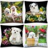 Cute Puppies With Flowers And Bubbles Pillow Cover Pattern Cushion Cover Suitable For Sofa Bedroom Car Pillow Cover