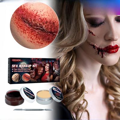 Set de maquillaje para cicatrices de cera de sangre de Halloween:Cicatrices falsas, yeso sangriento y sangre líquida para accesorios de fiesta aterradoras