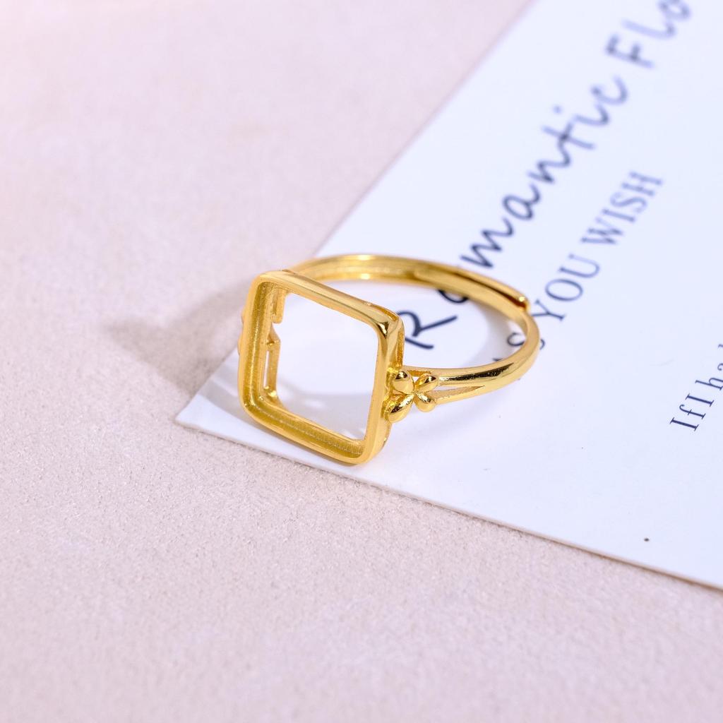 S925 Gold Plated Sterling Silver Four-Sided Open Ring Setting for Women - Classic Silver Jewelry Accessory