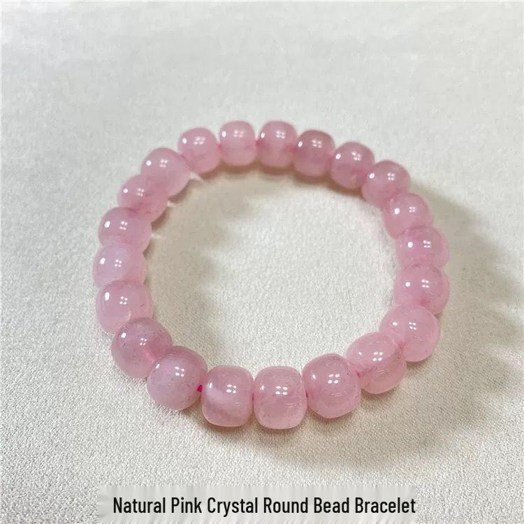 Rose Quartz Large Bead Bracelet - Natural Ice Powder Crystal for Women and Couples