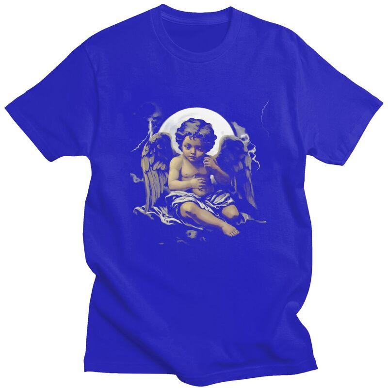 Male Vintage Angel Aesthetic Design T Shirt Streetwear Short Sleeves Pure Cotton Colthing Fashion Casual Design Graphic Tee Tops