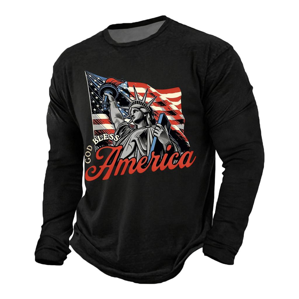 Men's Casual Long Sleeve Shirt Graphic Print Independence Day Style Lettering Design Crew Neck Comfortable Fit