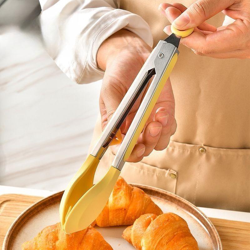 Vertical Foot Kitchen Food Tongs – Stainless Steel Heat Resistant Silicone Tips Round, Strong Comfort Grip,Non-Scratch Pan, for Cooking, BBQ, Salad