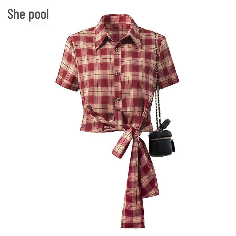 Women s Retro Plaid Short-Sleeve Shirt S