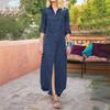 Damen Jeanshemdkleid Vintage Revers Langarm Lässig Knopfleiste Maxi Jeanskleider