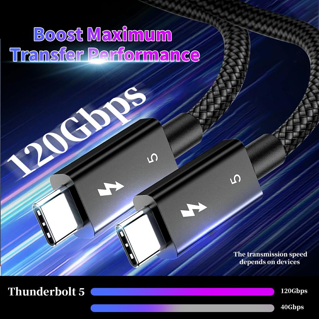 1m Compatible with Thunderbolt USB 5 Cable 80GB Data Transfer 8K 60Hz Video PD 240W Fast Charging Cord
