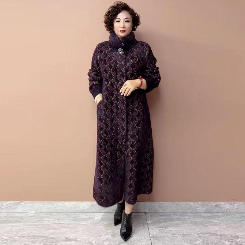Winter Women's Long Mink Fur Coat  Stand Collar Thick Warm Mink Fur Overcoat Plus Size Fur Coat