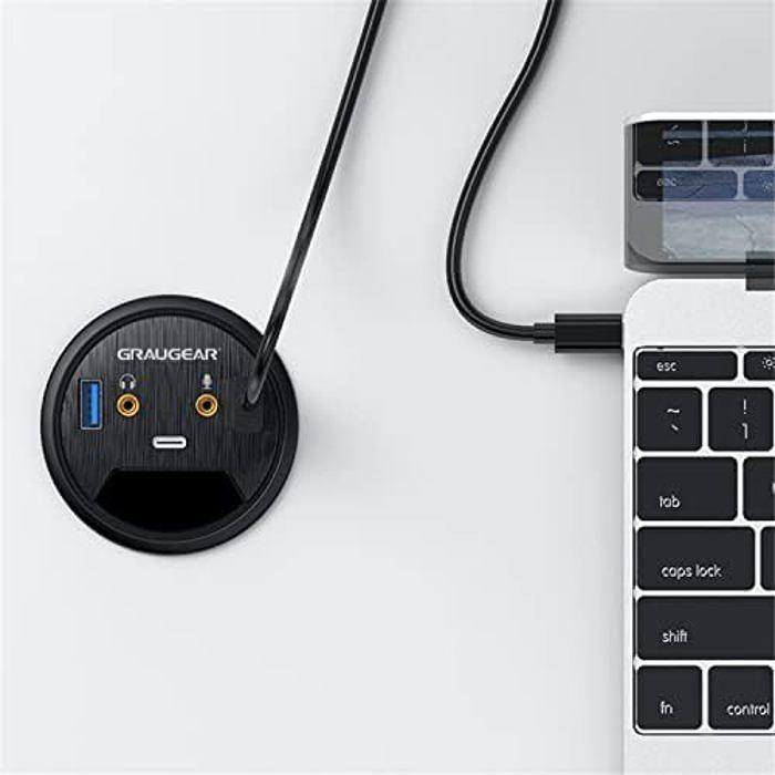 Hub De Table USB 3.0 - GRAUGEAR - G-THUB-AU-60 - 3 Ports - USB-C Et USB-A - Audio I/O
