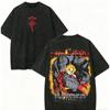 Camiseta Lavada para Amante de Anime Fullmetal Alchemist Roupa para o Ano Todo Alta Qualidade Personalidade Roupas Tamanho Plus Unisex Novo Modelo Camiseta para Casais