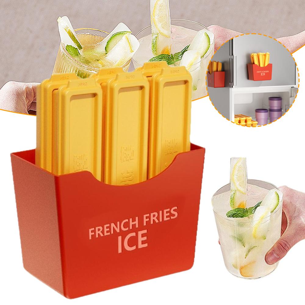 6Pcs French Fries Ice Cube Mould Tray Reusable Silicone Freezer Trays Space Saving DIY Popsicle Mould for Food Freezing Molds
