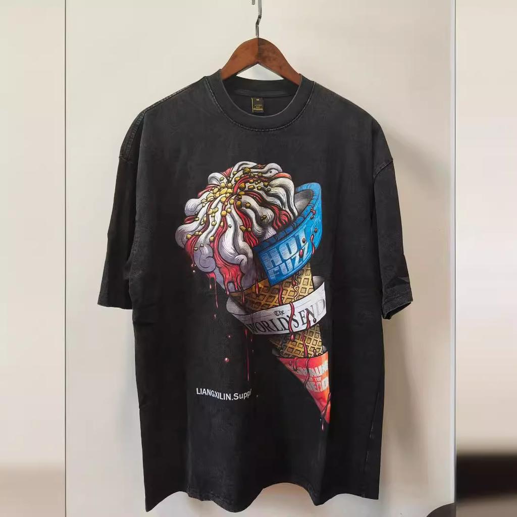 Cotton Short-Sleeved T-Shirt Men'S And Women'S American Street Hip-Hop Trendy Brand Half-Sleeved Vintage Top Loose Type