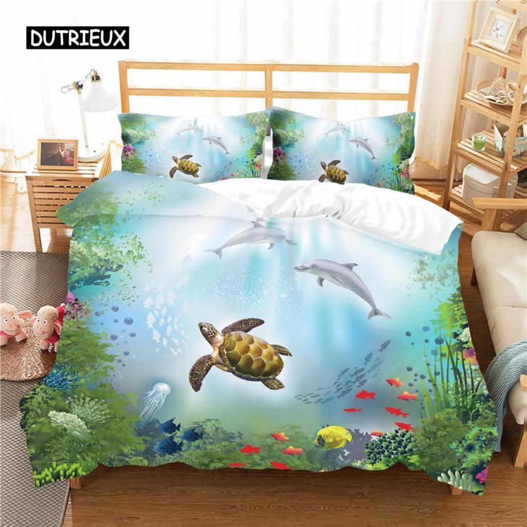 

Комплект постельного белья Ocean Fish с изображением морской тематики для двоих, полиэстер, морской подводный мир, Sealife, двуспальное одеяло размера King Size EU single(135x200cm)