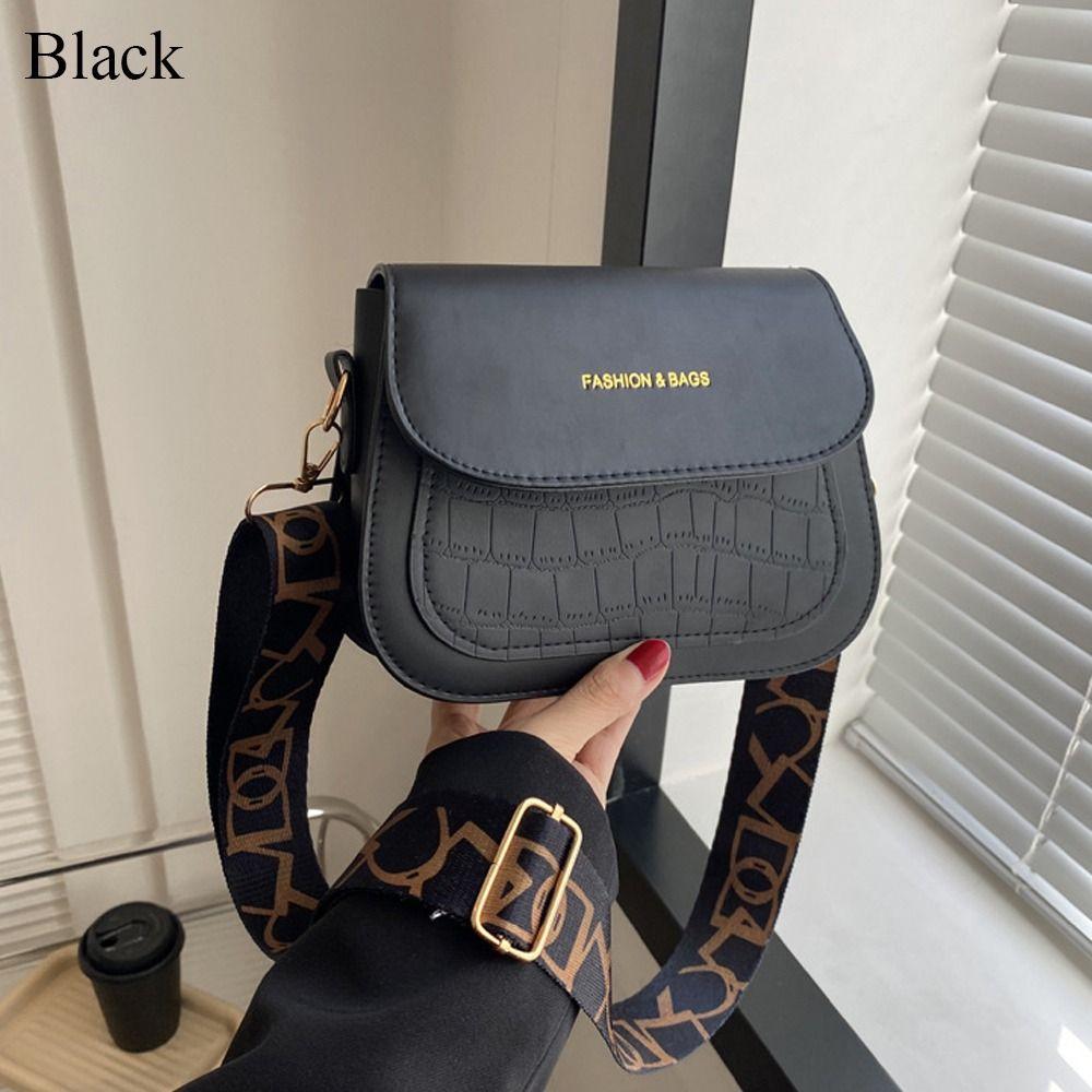Trendy PU Leather Saddle Shoulder Bags Solid Color Flap Messenger Bag Handbags Women Girls