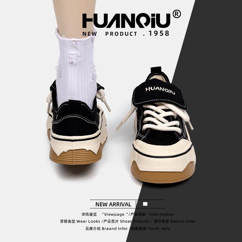 Global black canvas shoes women's ugly and cute 2025 spring women's shoes versatile casual student board shoes ZHQ-HQ075