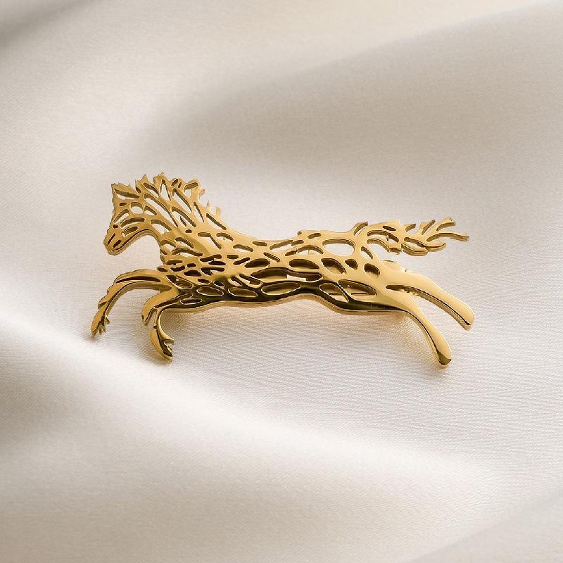 18K Gold-Plated Stainless Steel 3D Horse Brooch - Fashionable Versatile Accessory