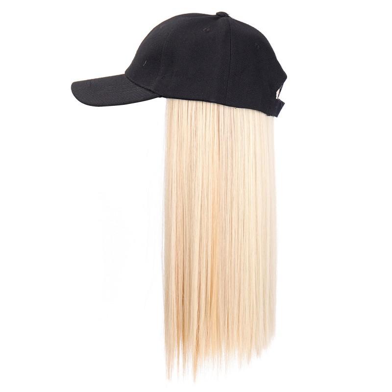 Black Hat Wig Women Long Straight Hair All-in-one Fashion Full Head Cover