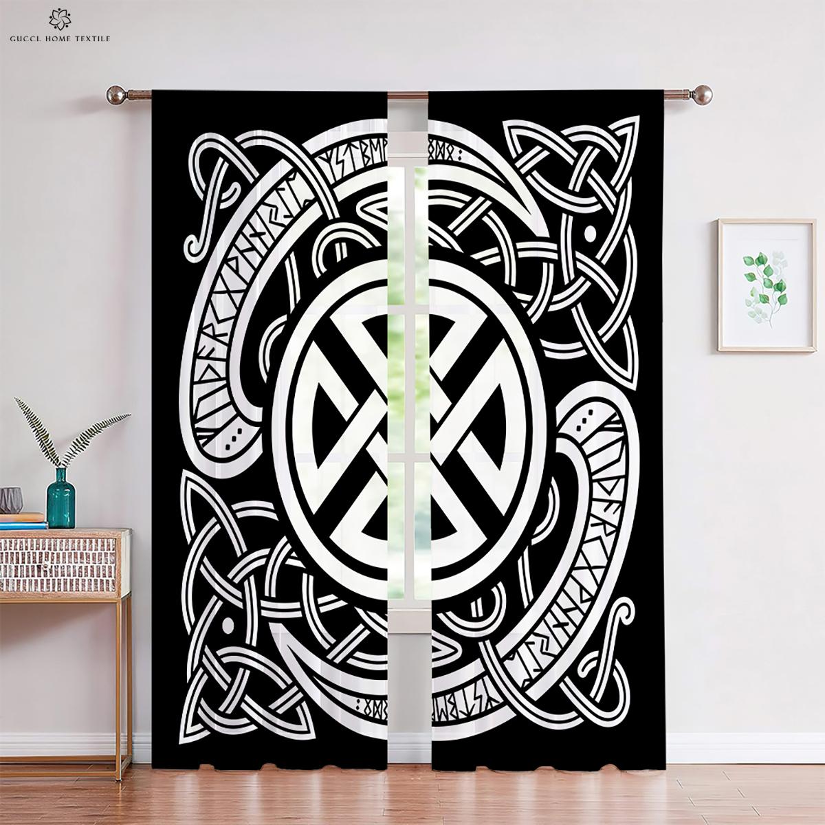 

Design Warrior Rune Printed Window Curtains Black Red Polyester Material Fiber Curtains Bed Room Living Room Kitchen Curtains 2 Pieces Q14200QQ-W50xH130(CM)x2PCS&Grommet Top