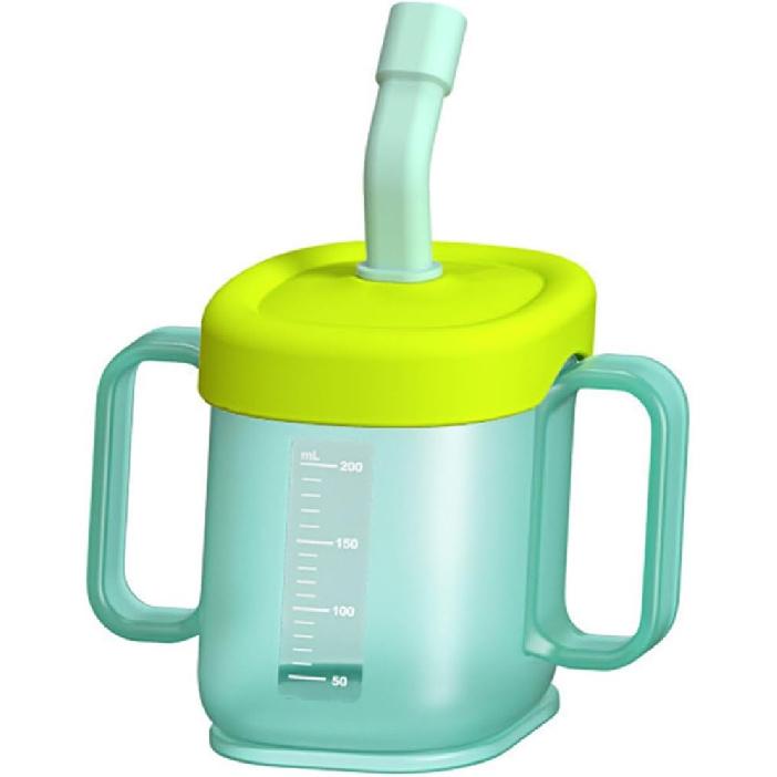 Adult Sippy Cup 200ML,Independence 2-Handle Plastic Mug Drinking Cup with Straw Lid Handicap Cups for Limited Mobility Handicapped Accessories