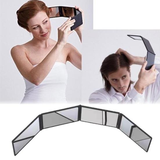 Multi-Angle Folding Self Haircutting Mirror Head Back View Available Foldable Makeup Mirror 4-Way Braiding Barber 360 Degrees Portable Handheld Mirror