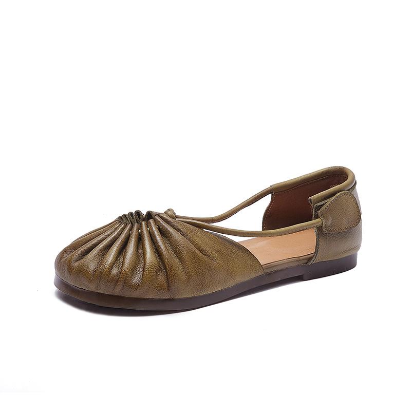 

Женские летние сандалии на плоской подошве из натуральной кожи, ретро, нишевая обувь, повседневные, с закрытым носком, из коровьей кожи, с мягкой подошвой, римские сандалии 40 хаки