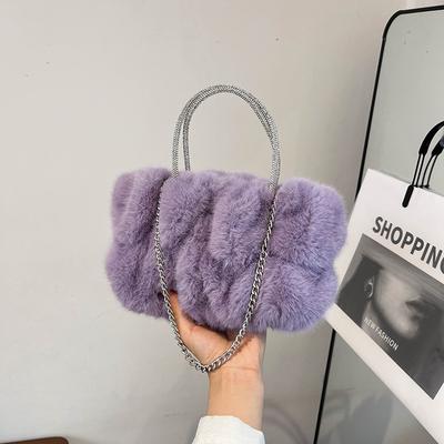 Plush Chain Handbag for Women Autumn Winter New Fashion One Shoulder Crossbody Bags Soft Faux Fur Simple Small Phone Bags