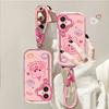 IPhone 16 Case with Lanyard, Full Protection Camera Lens, Shockproof Premium Trendy Creative Painted Cartoon Cute Lens Full Coverage Soft Case Pink