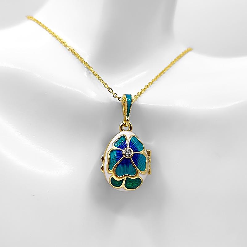 Open and Close Hot Egg Micro-inlaid Zircon Flower Pendant Fringed Copper Gold-plated Enamel Necklace