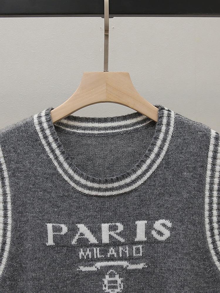 High-End Damen Herbst Retro Farbblock Ärmellose Strickweste