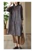 2026 Spring Women's Retro Cotton Linen Dark Pattern Mid-Length Cardigan Shirt