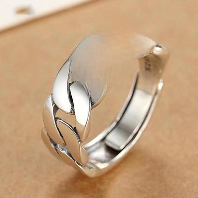 Men's Stylish Twisted Chain Ring: Niche Design, Trendy Neutral Style, Open & Adjustable.