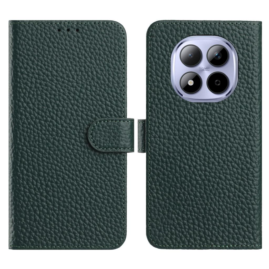 Pro Xiaomi Poco M8 Pro 5G/Redmi Note 15 Pro+ 5G (Globální) Pouzdro Peněženka Stojánek Litchi Textura Pravá Hovězí Kůže Vyklápěcí Kryt na Telefon