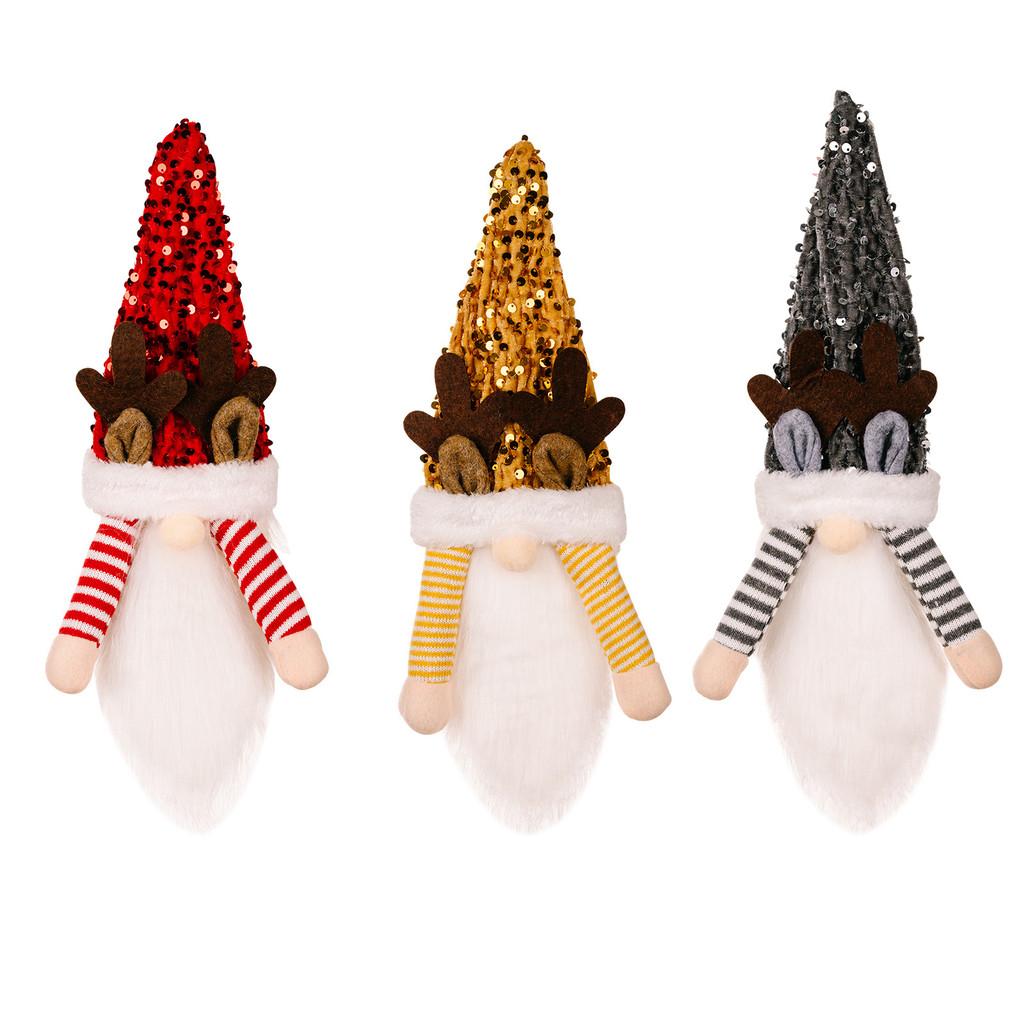 Whimsical Red Yellow And Black Sequin Hat Wine Bottle Ensembles With Antlers For Festive Christmas Decor