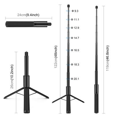 PULUZ PU497B 1.22m/48inch Invisible Selfie Stick Tripod Stand Extentable Tripod with 1/4 Inch