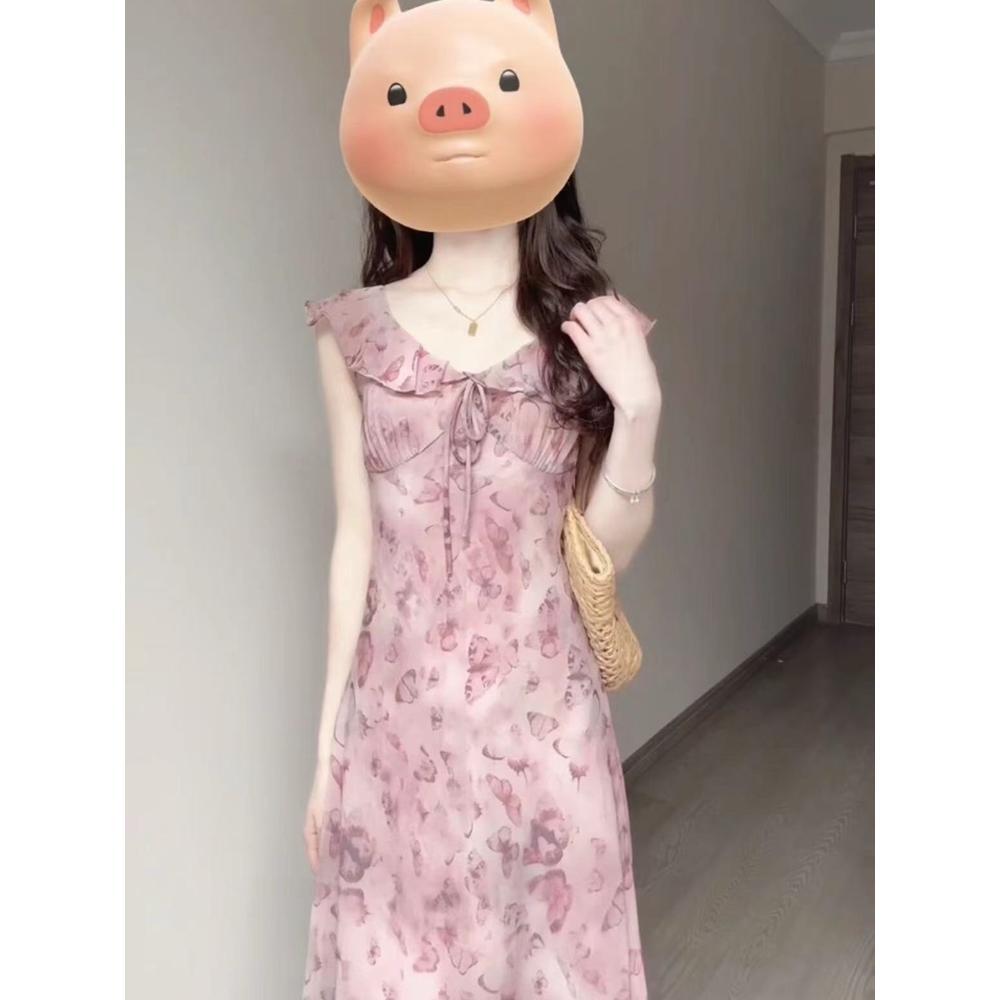 waist slim and thin butterfly print lotus leaf edge holiday dress children pure leisure temperament dress