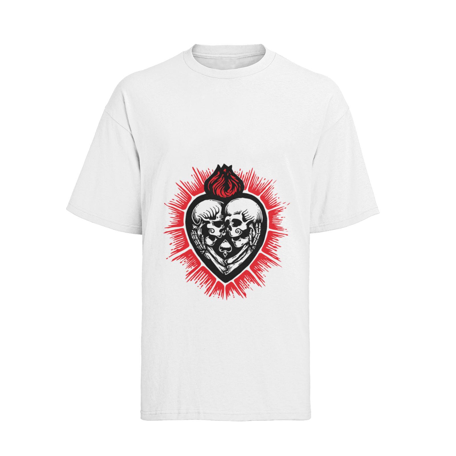 Sacred Heart Skull Flames T-Shirt Mens Womens Tees Top Mens S-XXXL 3XL