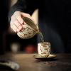Hand Painted Floral Ceramic Tea Cup Set with Coaster Chinese Style Retro Tea Drinking Cup for Home Use