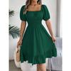 Women's Spring/summer Casual Square Collar Short Sleeve Waist Pinched A-line Dress